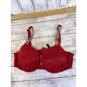 VICTORIA'S SECRET VERY SEXY SHINE STRAP RED PUSH UP BRA size 38C/C85